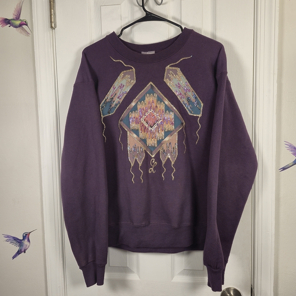 Vintage Pro-Spirit Embellished Purple Graphic Sweatshirt L – Y2K Colorful